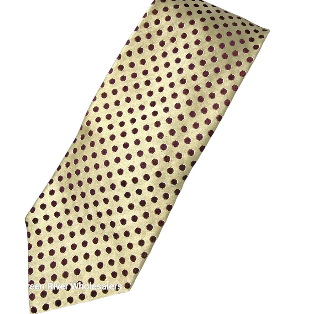 Ermenegildo Zegna Silk Tie Gold Brown Polka Dot Italian Designer Mens Wide‎